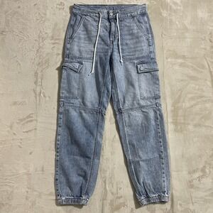 American Eagle Jeans Womens Size 4 Cargo Joggers Utility Drawstring Blue‎ Denim